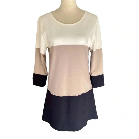 Vici Color Block Neutral Colors Mini Dress 3/4 Sleeves Women Size L - Picture 1 of 7